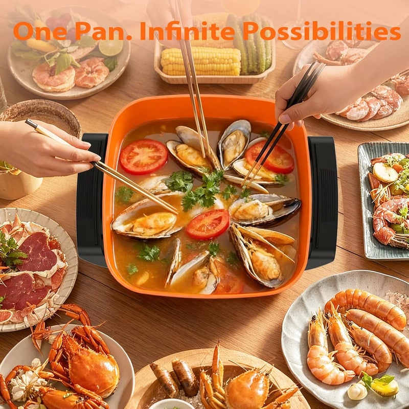 OSTBA Electric Skillet and Frying Pan with Glass Lid, 12"x12" Copper Nonstick Electric Pan for Cooking, 1500W Power, Cool Touch Handles, Adjustable Temperature, PTFE & PFOA Free - Image 5